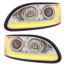 Chrome Projection Headlights Dual Function LED Light Bar Peterbilt 386/387 382