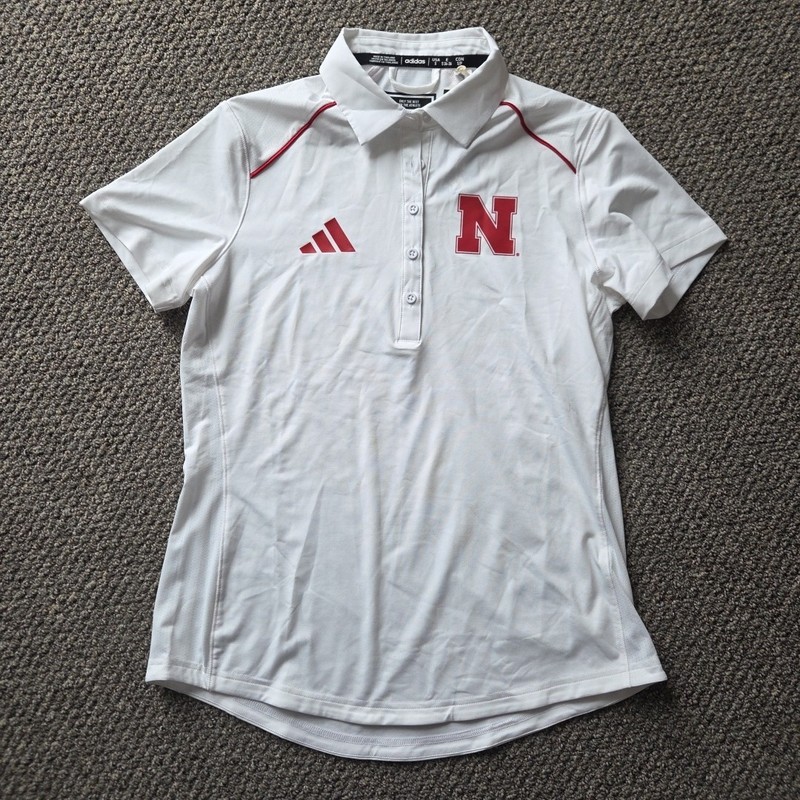 Adidas Nebraska Women's Golf Polo Size Small Cornhuskers White AeroReady Fitted