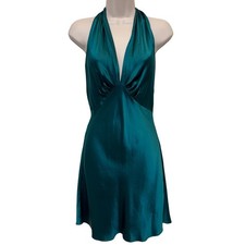 Vintage Victoria's Secret Silk Slip Dress Size P Green Halter Open Back Romantic