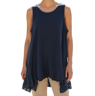 LOGO by Lori Goldstein Slate Blue Tunic Tank Round Neck Ruffle Hem Sleeveless XL