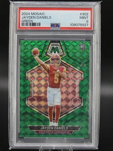 2024 PANINI MOSAIC GREEN #302 JAYDEN DANIELS ROOKIE RC PSA 9 Commanders