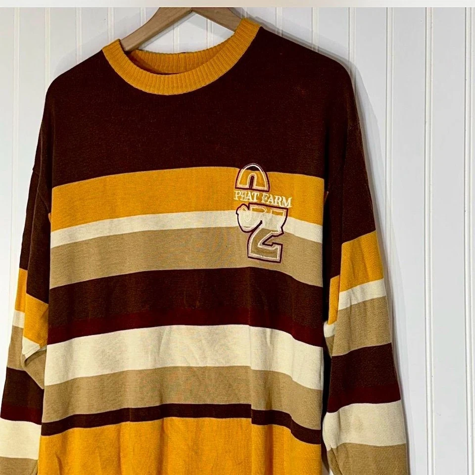 Vtg Phat Farm XL Striped Sweater Crewneck Y2K 90s Streetwear Hip Hop Embroidered - Image 2 of 4
