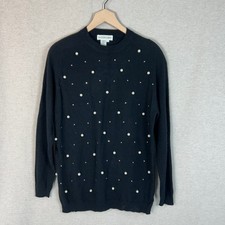 VTG Outlander Womens Beaded Sweater Size S Lambswool Pearl Beaded Glam Holidays