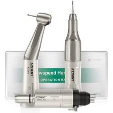 AZDENT Dental Low Speed Handpiece Kit Contra Angle Straight Air Motor 2/4 Holes