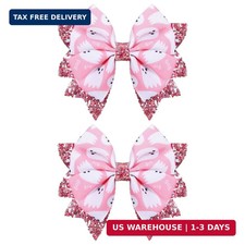 Halloween Pink Ghost Hair Bow Clips for Girls, 2 Pack 3.5" Glitter Hair Ribbon B
