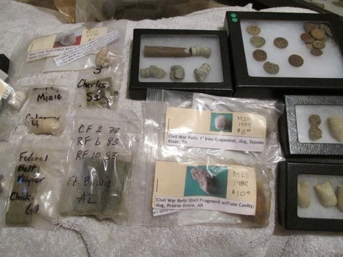 HUGE Lot of Dug American Civil War Era Relics Buckles Bullets Buttons + in CASES