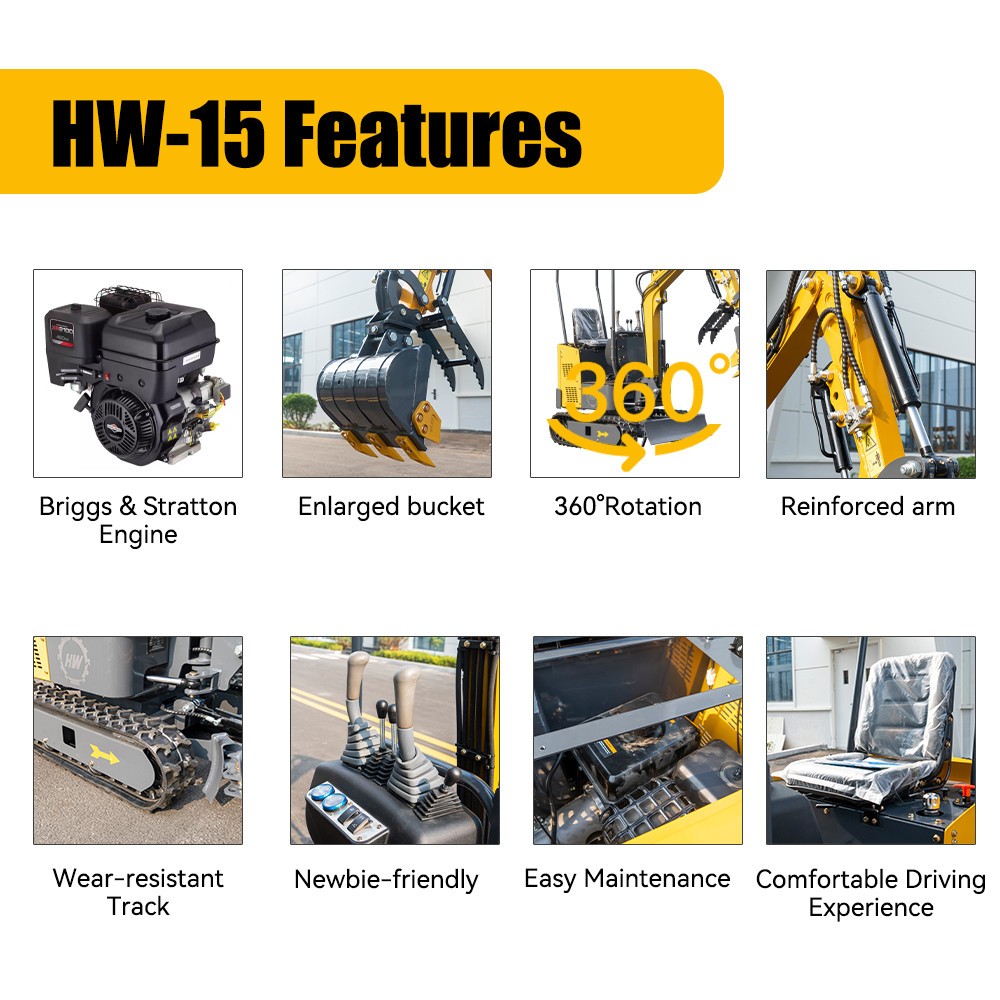 Mini Excavator With Chassis Extension And Boom Swing 15HP Free Shipping