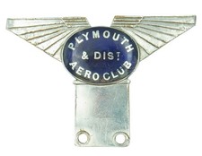 Vintage 1930er - 1940er Plymouth & District Aero Club Auto Abzeichen Auto Emblem