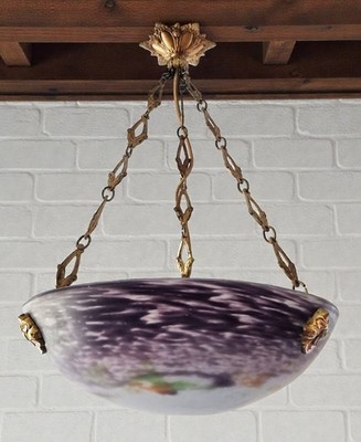 Tolle alte Schalenlampe mit Bronzemontur - Pâte de Verre Schale - France um 1900