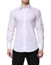 Dolce & Gabbana White GOLD Cotton Poplin Dress Formal Men's Shirt Authentic
