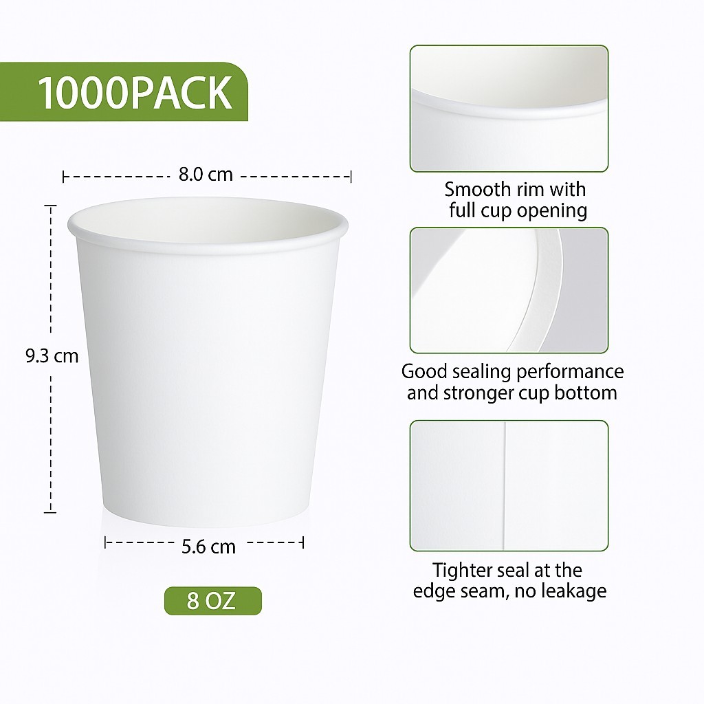 Disposable White Paper Cups 4oz 6oz 8oz Water Coffee Hot Cold Restaurant BULK