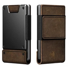 Mens Wallet Slim Metal Card Holder Cash Strap Minimalist Pull Tab Wallet for Men