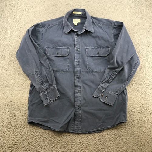 Cabelas Shirt Adult Medium Blue Stonewash Canvas Button Down Long Sleeve 60872