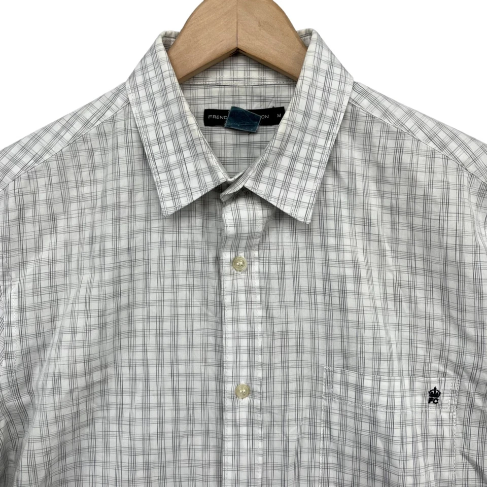 Camisa de lino French Connection para hombre blanca gris a cuadros manga larga con botones talla M Foto 3 de 4