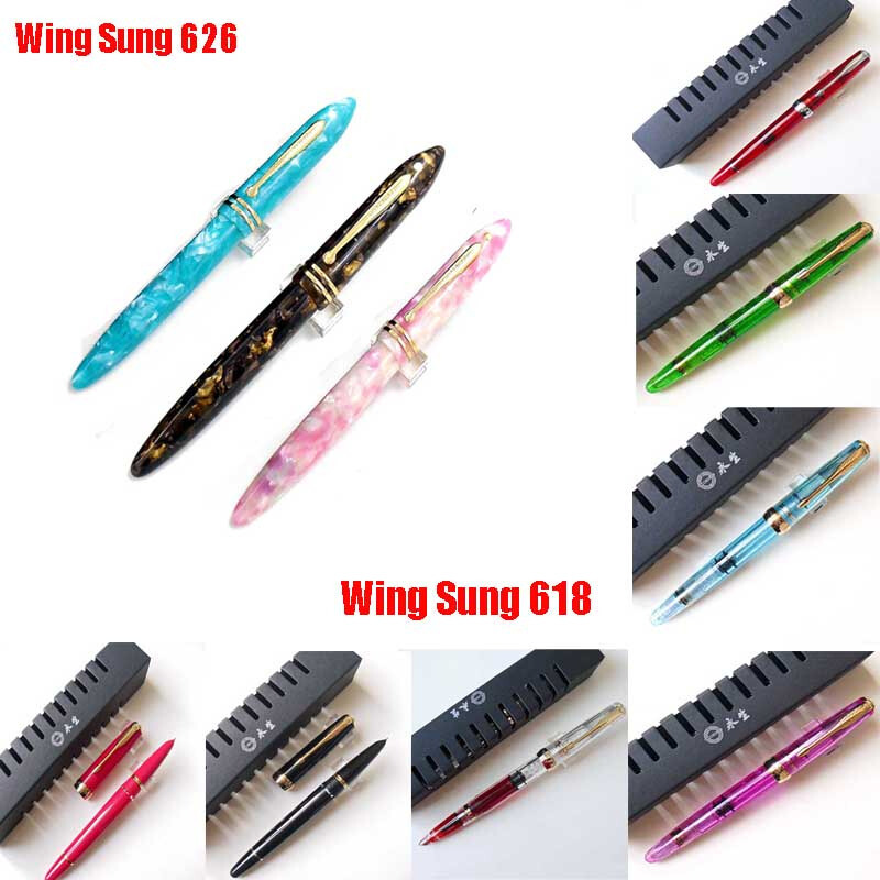 Wing Sung 626 Gold Dot Celluloid Fountain Pen Fine Nib 0.5mm Light Blue New #JP | UK