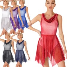 Women's Mesh Dance Dress Sheer Irregular Skirts Lyrical Dancewear Party Dresses