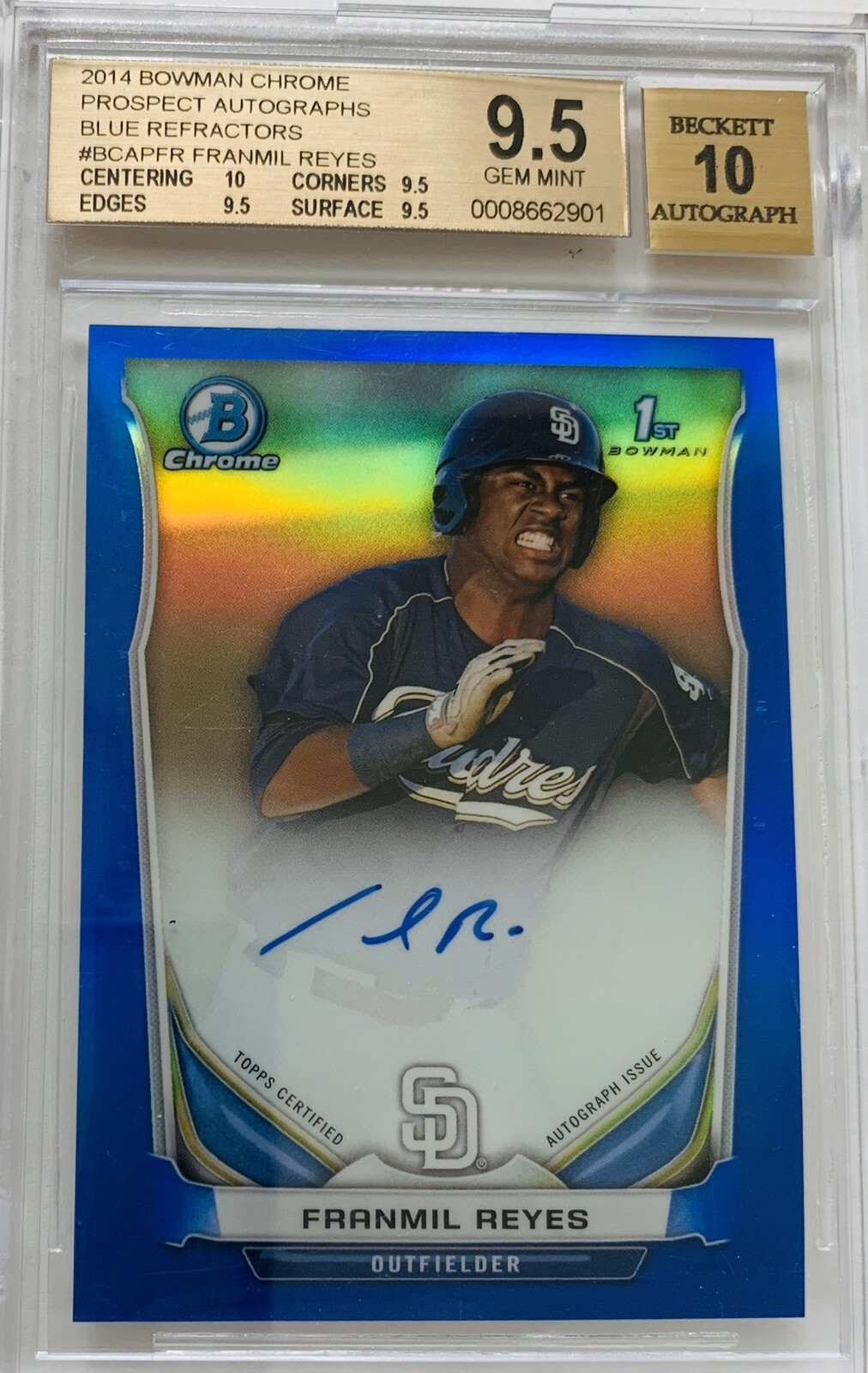 2014 Bowman Chrome Franmil Reyes 1st Bowman Blue Auto #/150 BGS 9.5/10 w/10 Subs