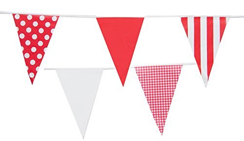 Red Mix Bunting 10m with 20 Pennants-Indoor-Outdoor Party, Hanging Decorations