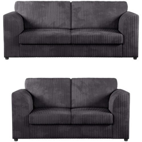 Jumbo Cord High Back Cushions Corner Sofa Suite Set Footstool 3 2 Seater Grey UK eBay