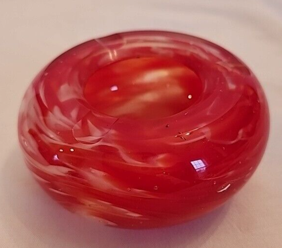 Vintage Glass Red and White Swirl Ashtray/Bowl