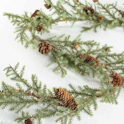 5-1/2 foot Artificial Weatherproof Cypress Pine Garland with Pinecones