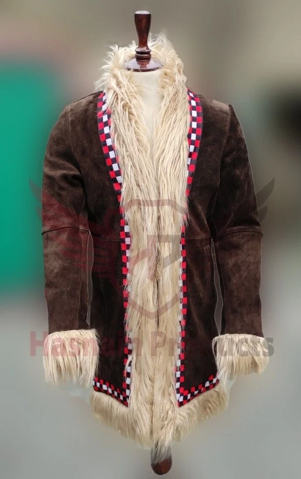 Topshop Retro Afghan Penny Lane Abrigo Años 70 Gamuza Abrigo Largo Ribete Ropa Exterior Abrigo Piel Foto 2 de 4