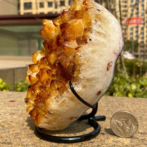3.74LB Natural high-quality citrine quartz crystal love decoration+bracket - 第 9/21 張圖片