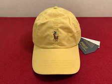 Polo Ralph Lauren Stretch-Cotton Chino Leather Strap Twill Ball Cap Yellow NEW
