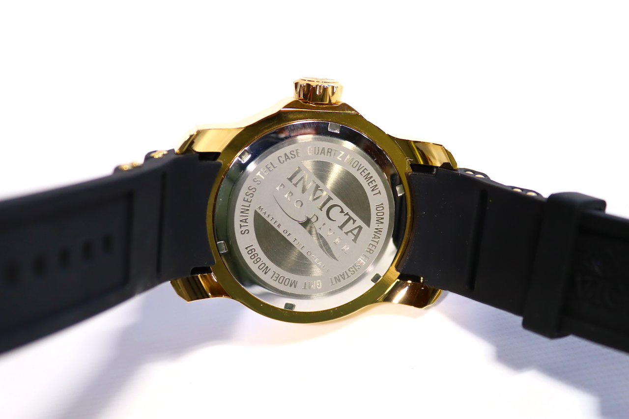Invicta 6991 Men s Pro Diver Gold Tone GMT Black Polyurethane Rubber
