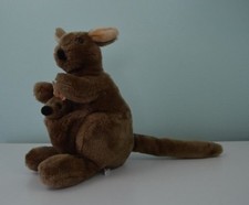Mother Kangaroo Plush Stuffed Animal Toy Baby Joey in Pouch Brown