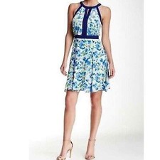 Adelyn Rae Strappy Fit & Flare Cocktail Party Dress Blue Floral Size Medium