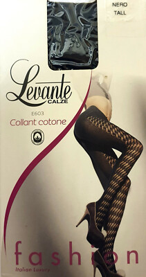 Levante Calze Collant Cotone Italian Fashion Tights Black Tall Petrol Large