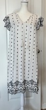 OLD NAVY Linen Blend Embroidered Dress S Flutter Lined Cottagecore Boho Coastal