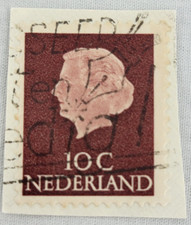 Netherlands Postage ~ Queen Juliana ~ Brown 10₵ Stamp ~ Posted ~1953 ~ B330
