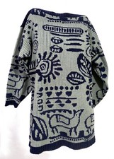 Vintage LeRoy Oversize Acrylic Knit Aztec Tribal Hippy Boho Boat Neck Sweater M