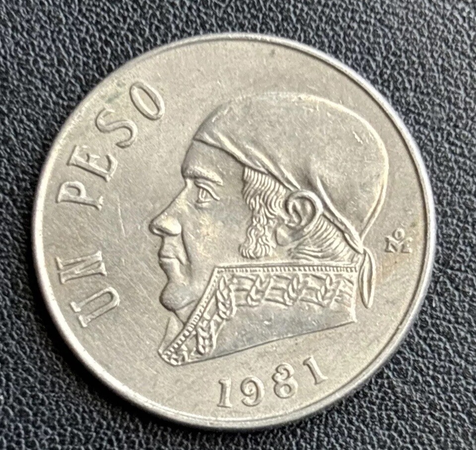 1981 Un 1 Mexico Peso Coin - José María Morelos Error Open 8