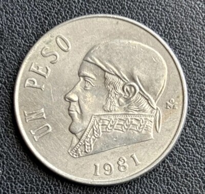 1981 Un 1 Mexico Peso Coin - José María Morelos Error Open 8 Circulated KM# 460