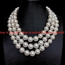 3 Rows 6-14mm White Sea Shell Pearl Graduated Necklace Multi Layers Jewelry