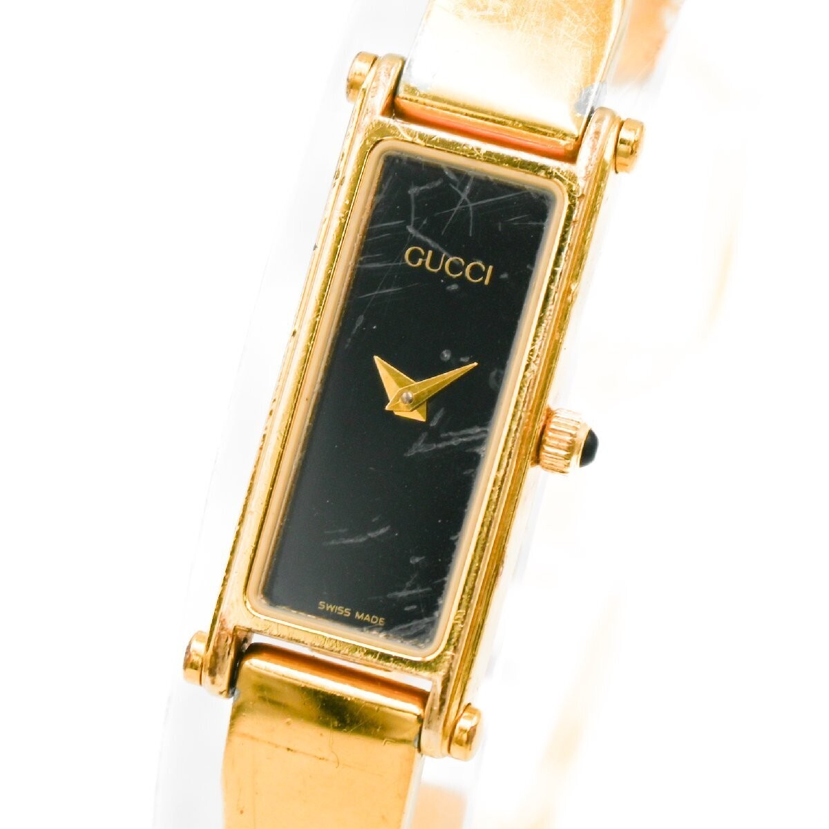 Read] GUCCI 1500 Watch Gold Black Dial QZ Women's Bangle Watch