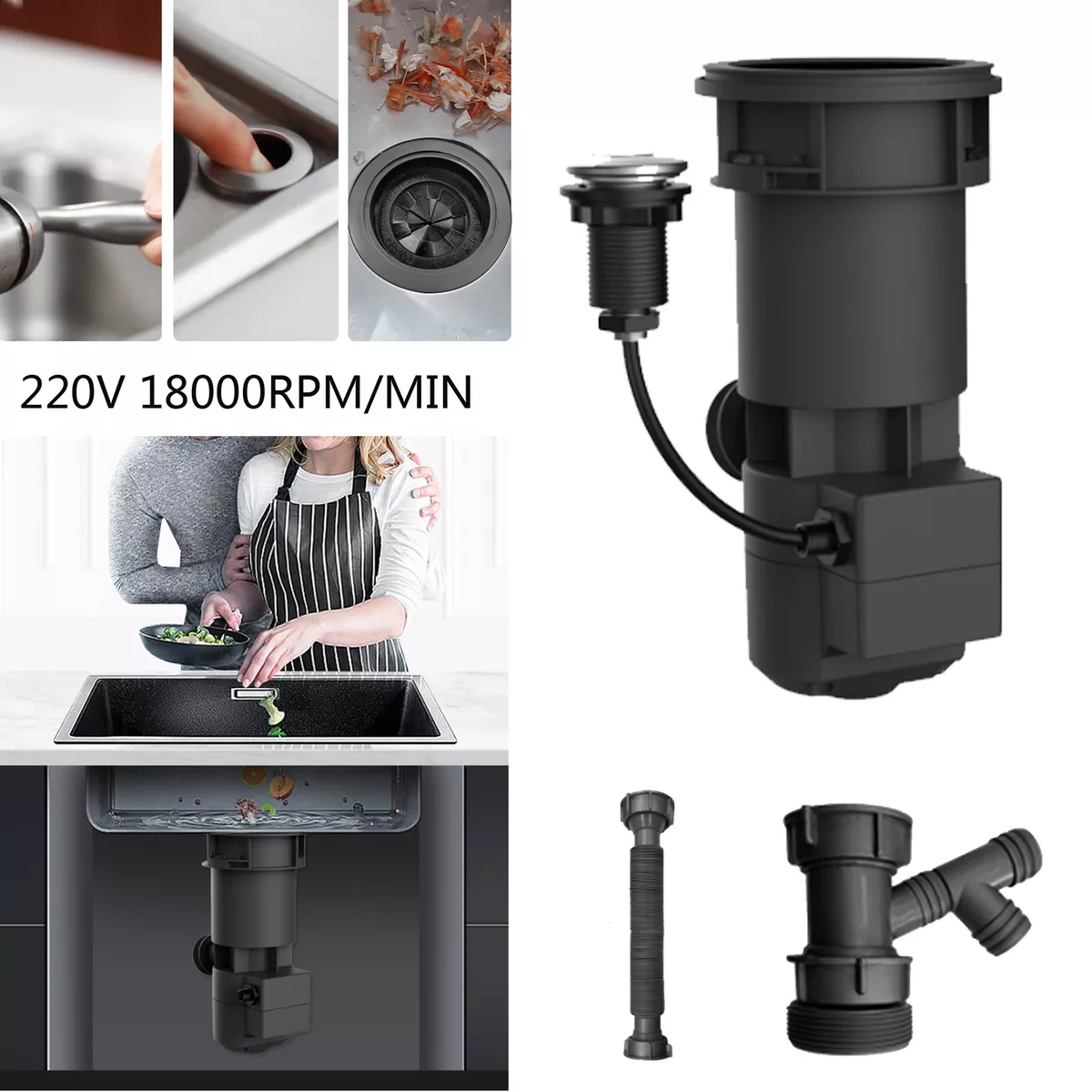 220V 100W Home Kitchen Food Waste Processor Disposer Garbage Disposal Crusher