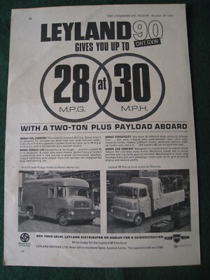 LEYLAND 90 ZWEI TONNER PLUS NUTZLAST AN BORD LKW BUSSE 1965 WERBUNG A4 AKTE 22