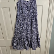 Vintage Floral Ruffle Dress Spaghetti Straps Blue White XL BOHO Country Romantic