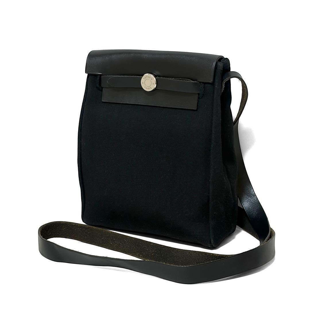 HERMES Herbag TPM Shoulder Bag Toile Officier Leather Black Mini Paris Authentic