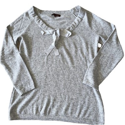 VITTADINI Cashmere Sweater Scoop Neck Off The Shoulder Option  Gray Ribbon Bow