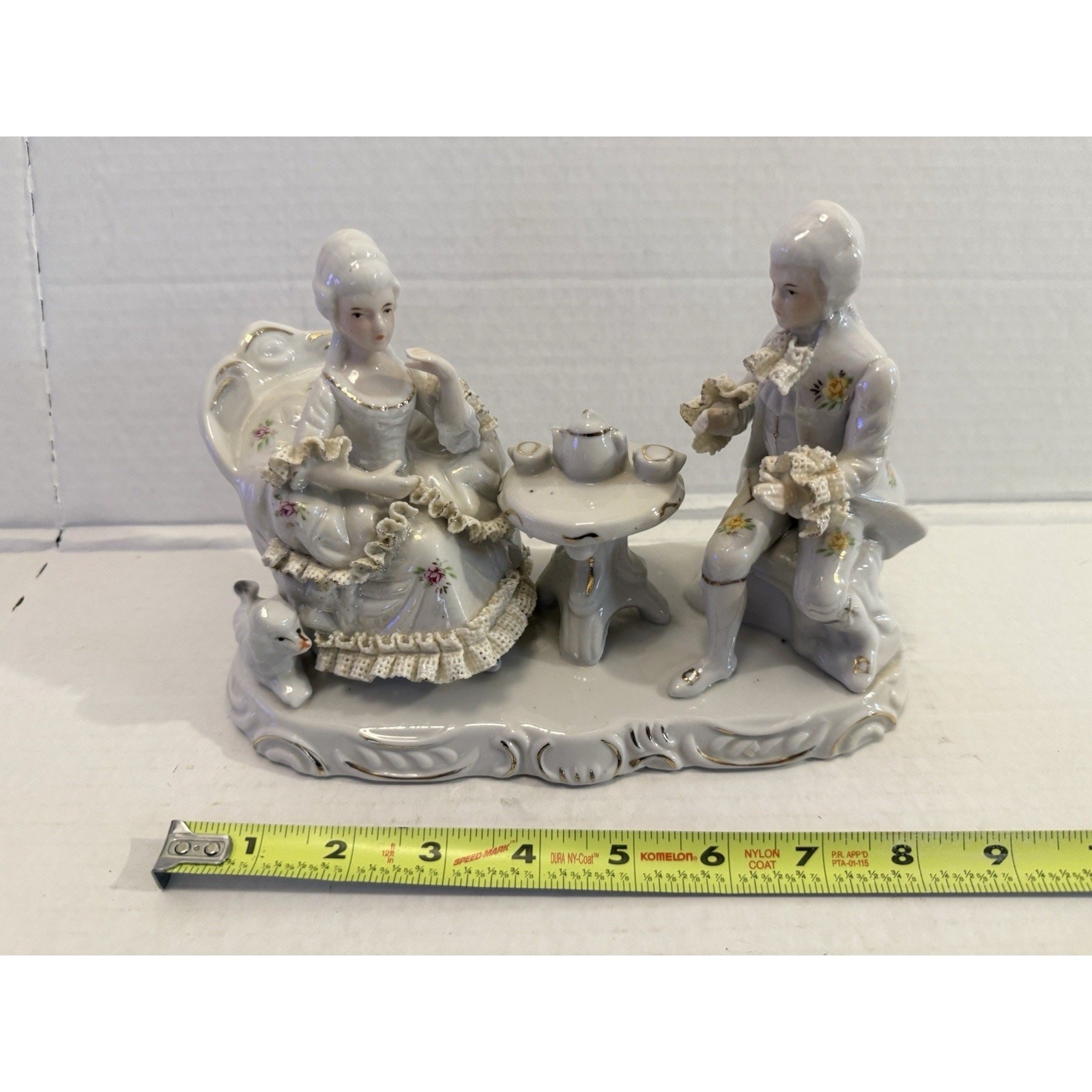 Vintage Rare Lace Porcelain Teaparty Tea Set Poodle Romantic Couple Figurine!