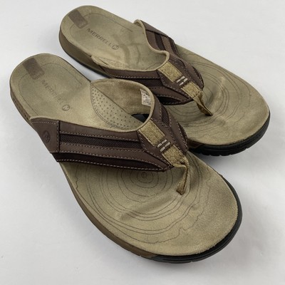 Merrell Traveler Tilt Espresso Leather Flip-flops Sandals Men's 12