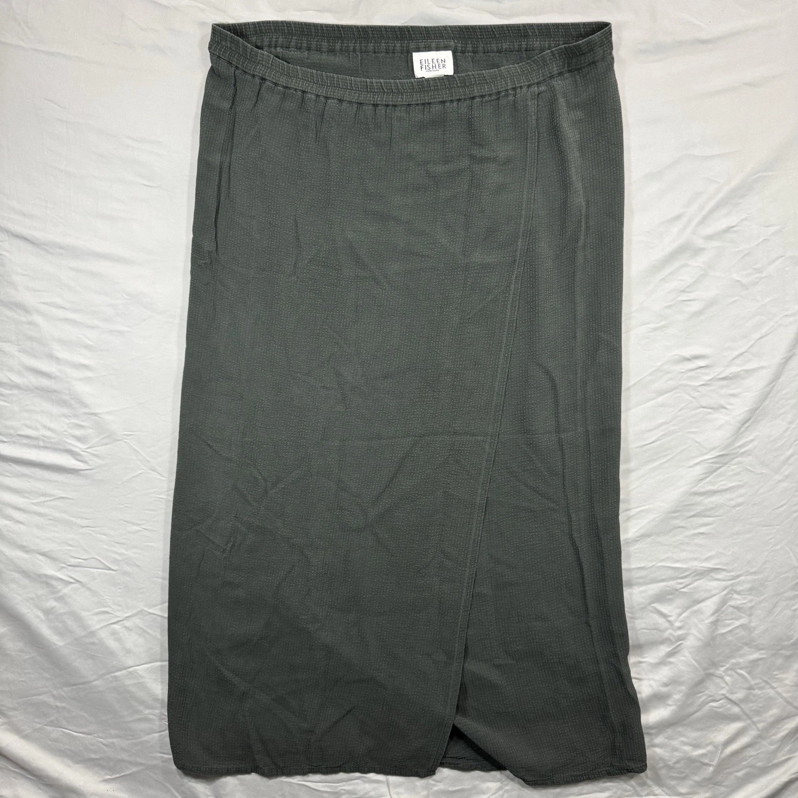 Eileen Fisher 100% Silk Pencil Skirt Women's L Dark Green Academia Preppy