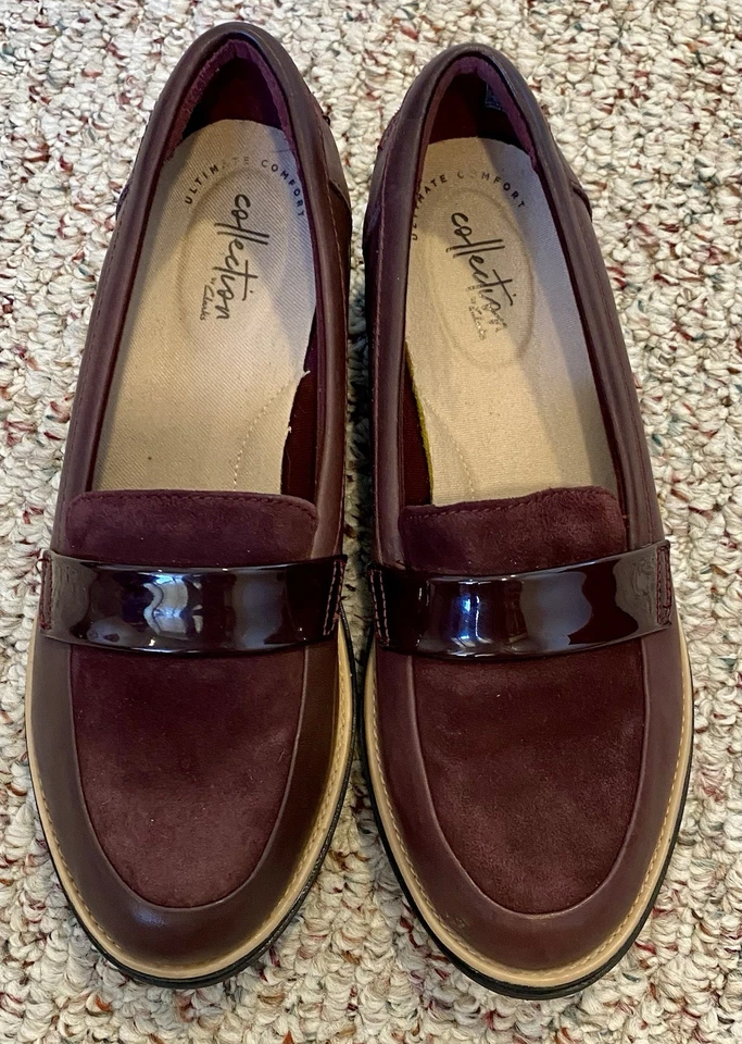 Clarks Collection Sharon Gracie Women’s Loafer Shoes Burgundy Slip On Size 7 W - Image 4 of 4