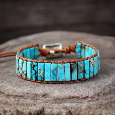 Turquoise Stone Bracelet Handmade Healing Meditation Women Men Bracelet Gift