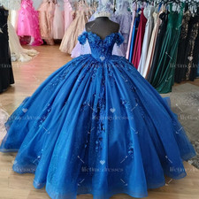 Royal Blue Quinceanera Dresses XV Glitter Sweet 15 16 Flowers Party Ball Gowns